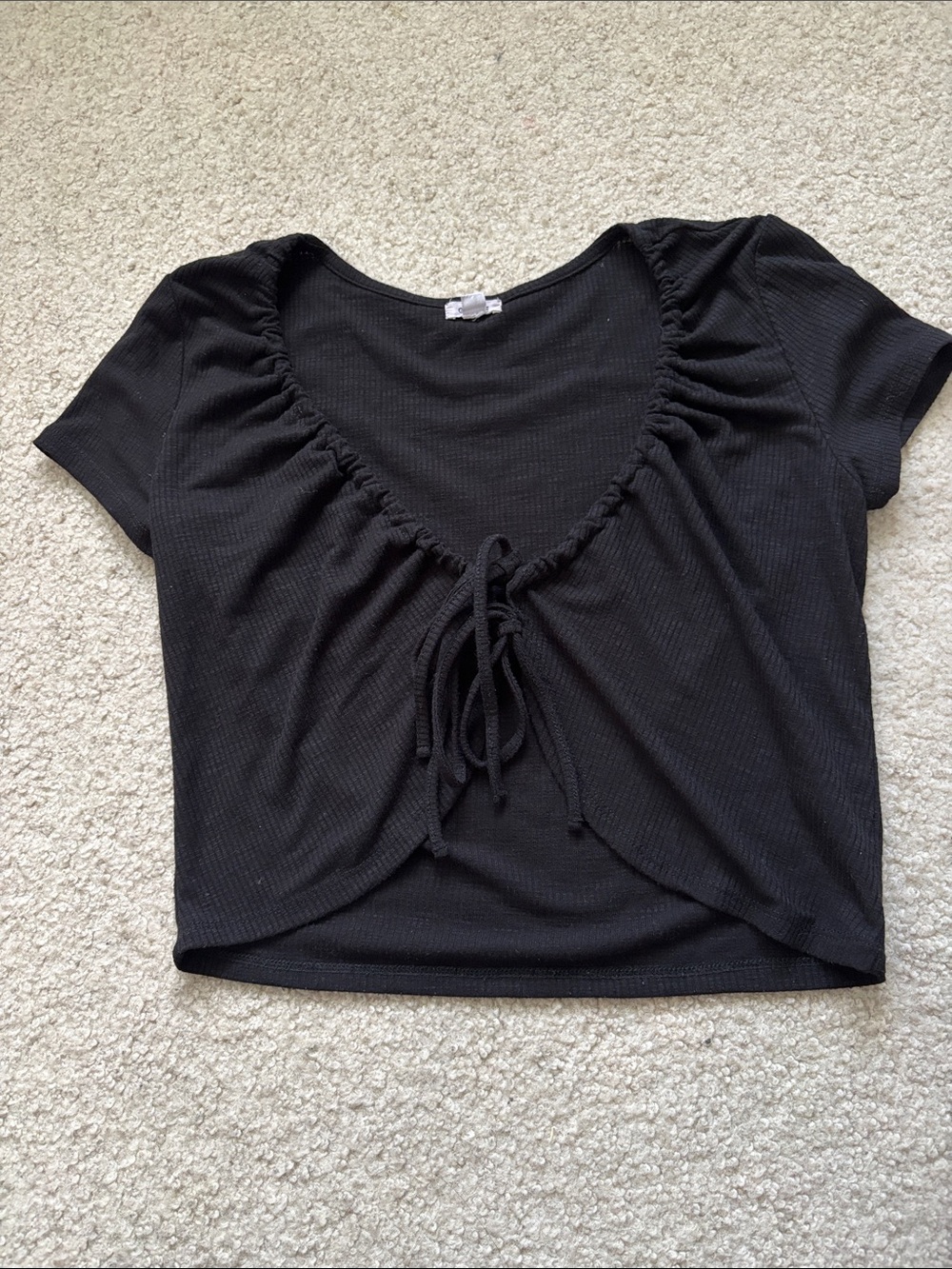 Garage Black Ribbed tie-Up Scoop Crop Top